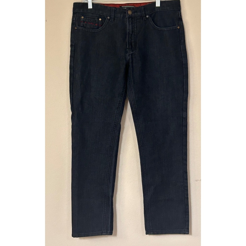 Caviar Dremes Mens Dark Wash Straight Leg Jeans W34 L31 Indigo Red Logo Stretch